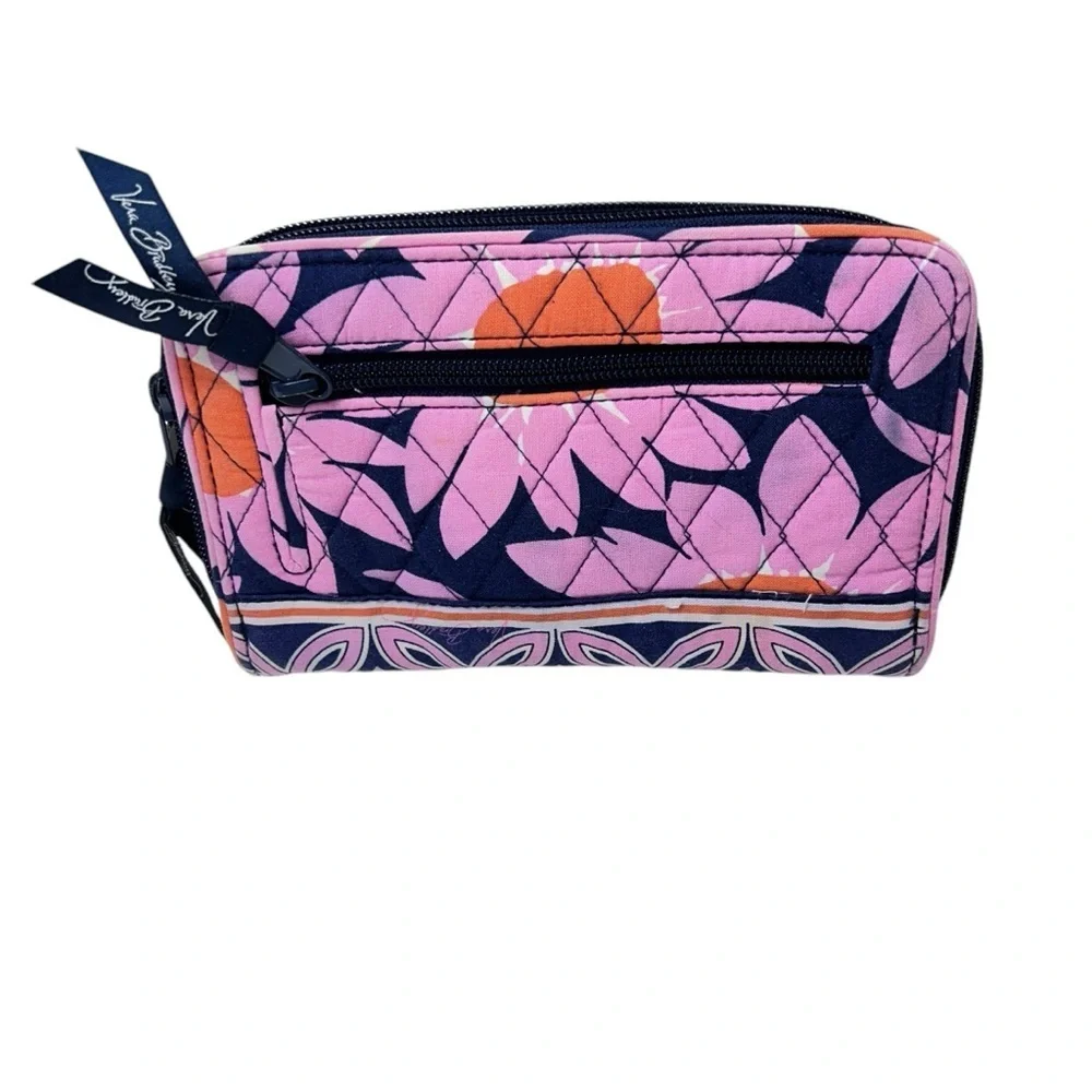 Vera Bradley Flamingo Blue Pink Flora Turnlock Wallet